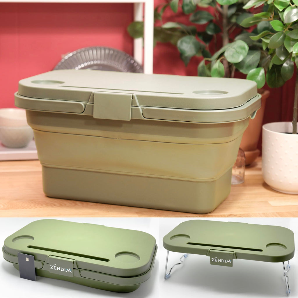 Foldable Basket with Built-In Table
