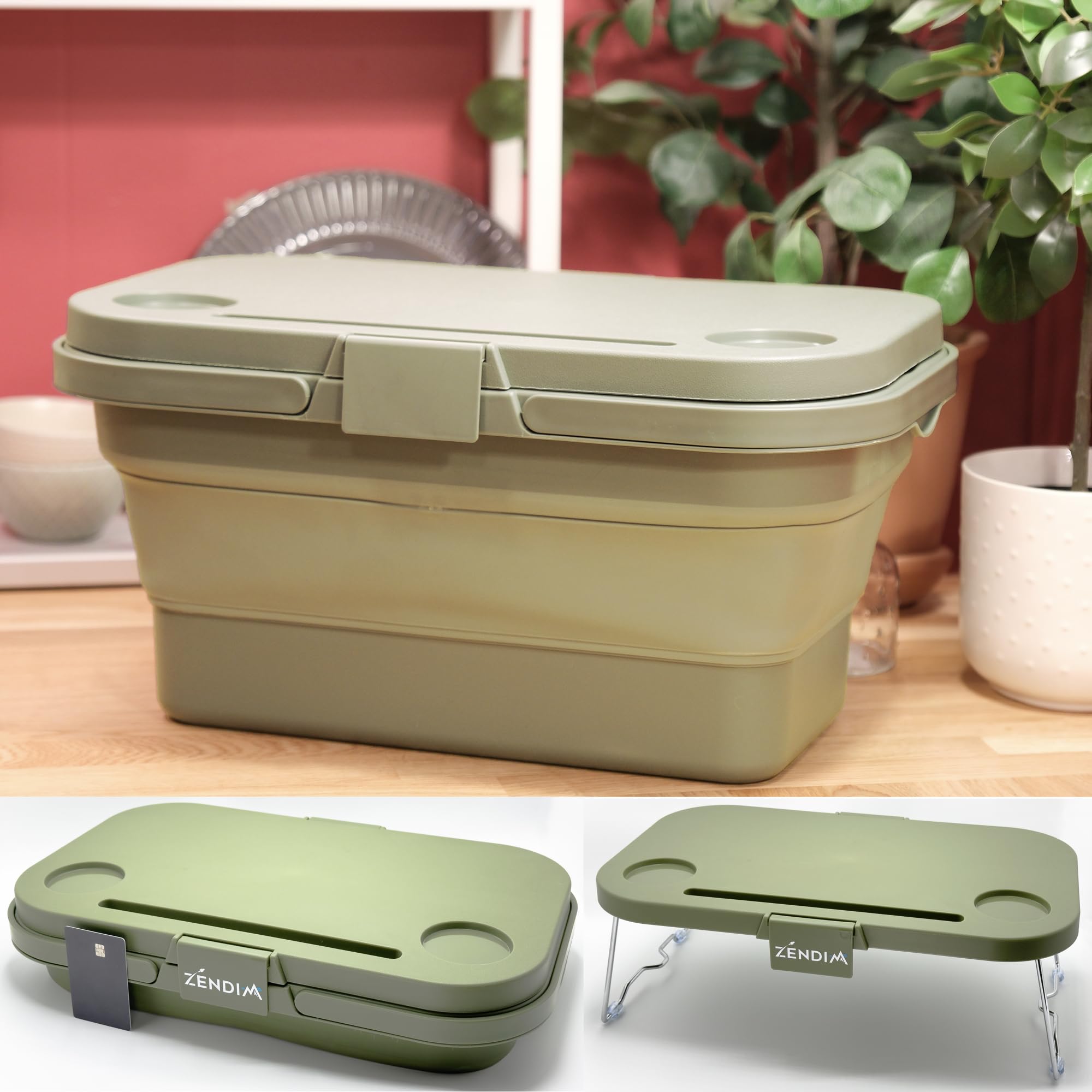 Foldable Basket with Built-In Table