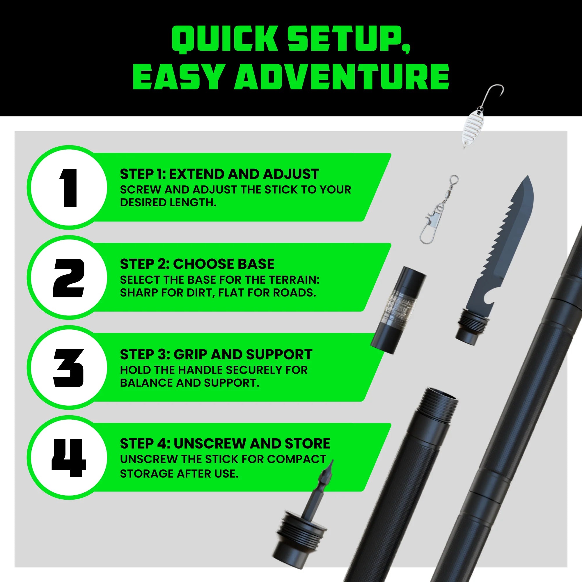 Compact All-in-One Hiking Stick