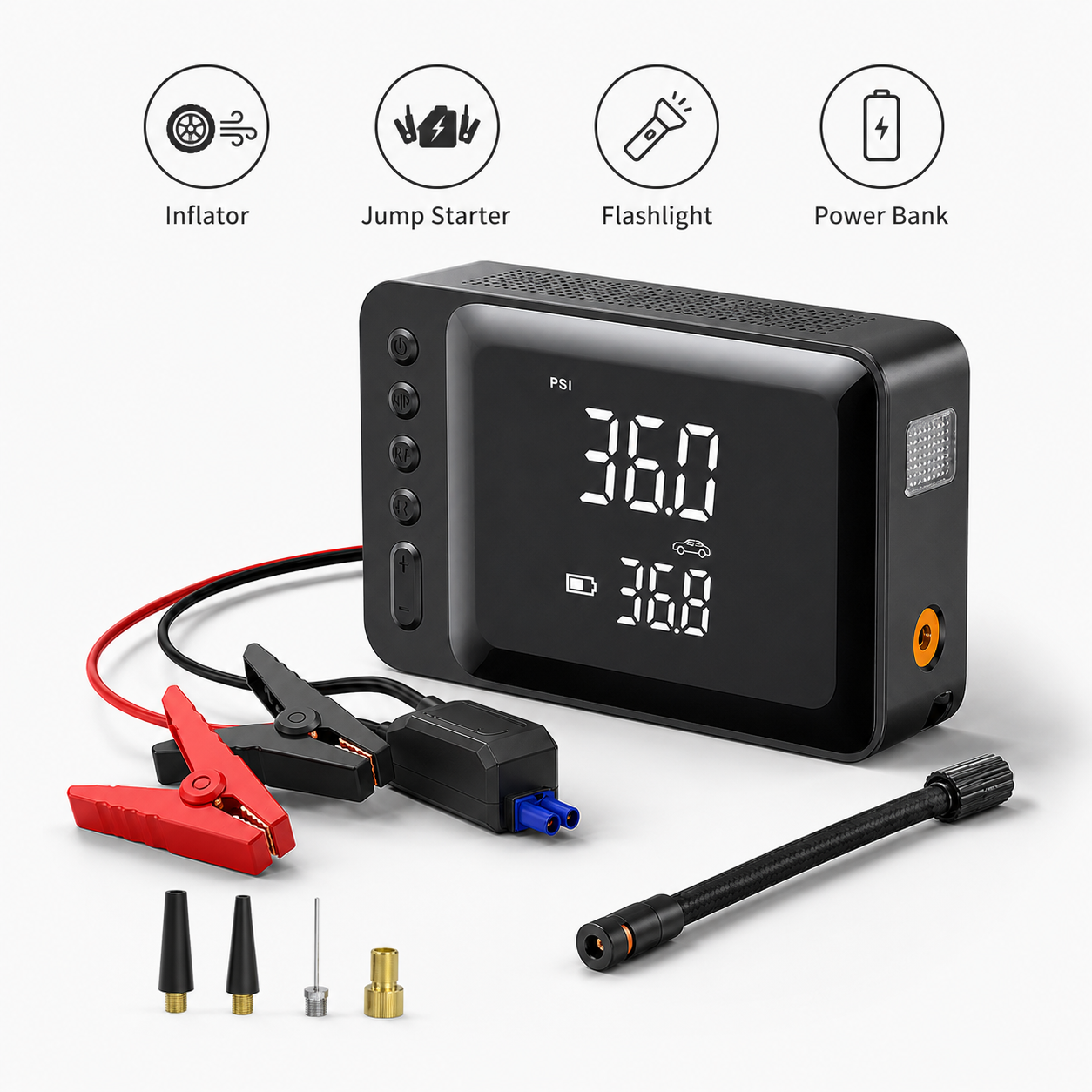All-in-One Car Emergency Kit | Power Bank, Jump Starter, Air Pump & Emergency Light