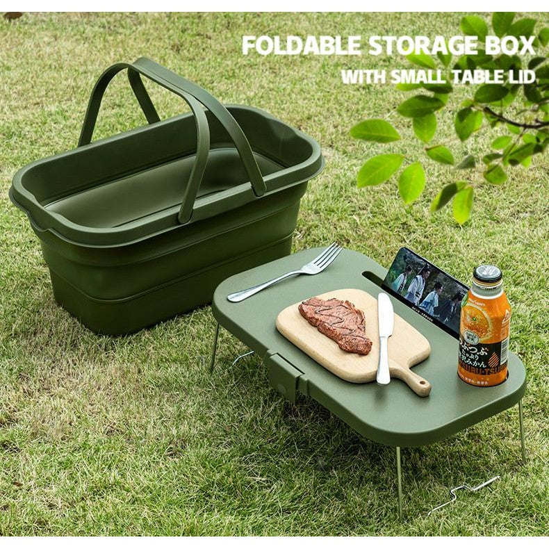 Foldable Basket with Built-In Table